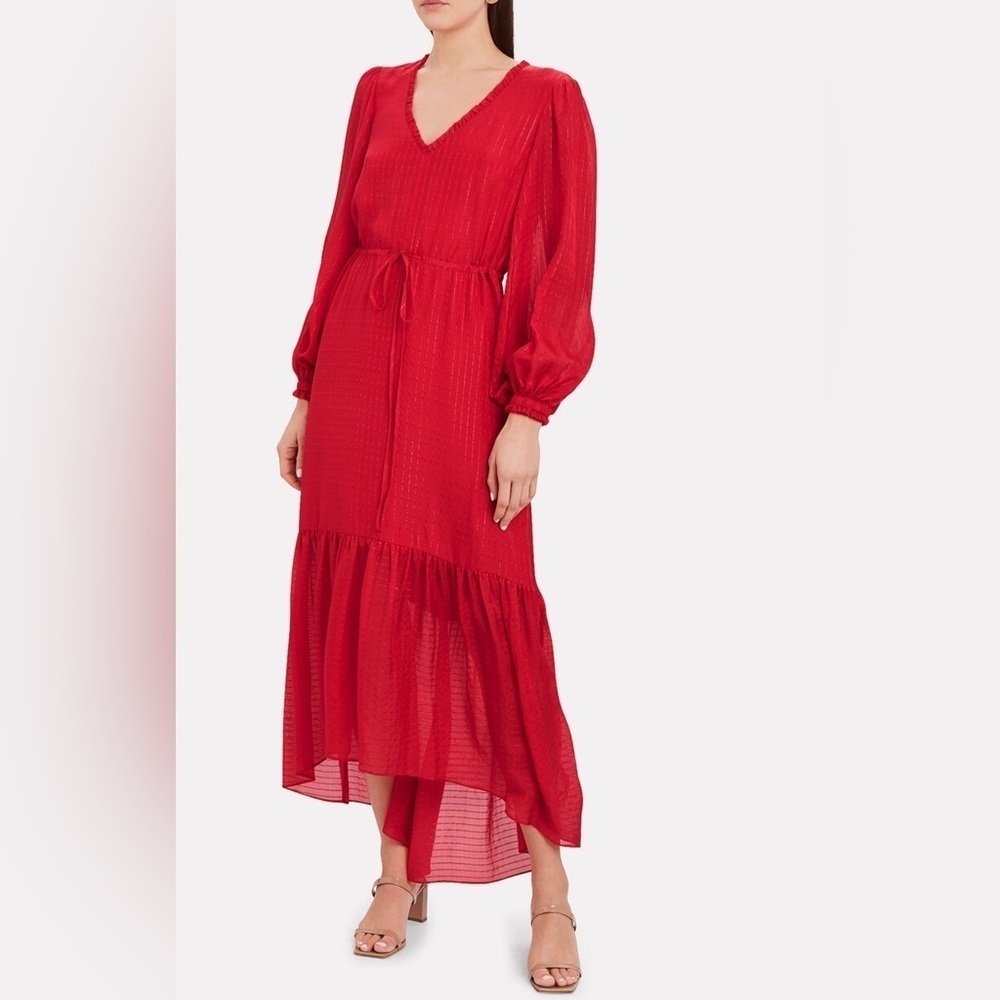 INTERMIX Gianna Striped Silk Midi Dress XS